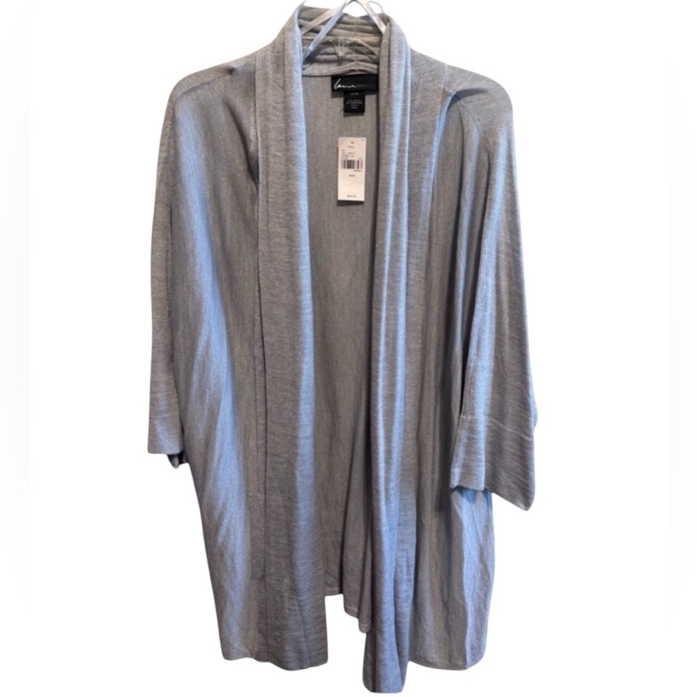 Lane Bryant Grey Open Front Cardigan Sweater Plus 3/4 Sleeves Pockets Sz 26/28
